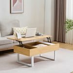 【ホワイト/ナチュラル】センターテーブル ローテーブル 折り畳み式天板 昇降式 高さ調節 昇降式テーブル おしゃれ 折りたたみ ローテーブル 一人暮らし 収納 大容量 木製 昇降 リビング リフトテーブル 幅100cm 天然木 スチール脚 リフティング 大きい 大きめ