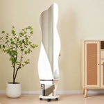 全身鏡 姿見鏡 ハンガーラック イレギュラ ハンガーフック付き鏡 ハンガー回転 キャスター付き 収納付き 衣類収納 隙間収納 リビング 玄関 飛散防止加工 ホワイト167*37CM 移動式 インテリア 韓国 インスタ映え ナチュラル 北欧風 シンプル 7日内出荷