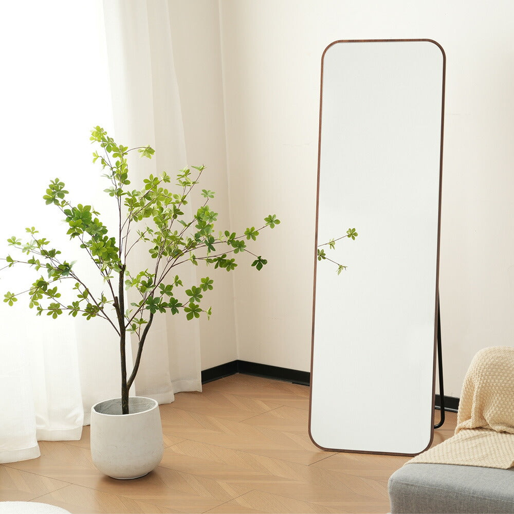 全身鏡 丸角フレーム 姿見鏡 北欧 木目調 スタンドミラー 壁掛けミラー 立てかけ 姿見 鏡 ミラー おしゃれ 飛散防止 160*50CM ブラウン おしゃれ 大型 鏡 大きい スタンド 玄関 リビング 薄型 省スペース 賃貸 一人暮らし 新生活 韓国 北欧 シンプル