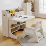 折りたたみキッズデスク チェア セット キッズテーブル ミニテーブル 子供用 勉強机 学習デスク テーブル 子供用テーブル 子供机 学習デスク 机 幼児机 お絵描きデスク 棚付き ホワイト 白 70cm こども 組み立て簡単 多機能 省スペース プレゼント