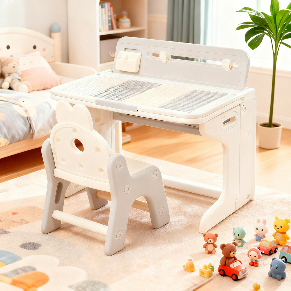 折りたたみキッズデスク チェア セット 学習机セット キッズテーブル ミニテーブル 子供用 勉強机 学習デスク テーブル 子供用テーブル 子供机 学習デスク 机 幼児机 お絵描きデスク ホワイト 白 幅74cm こども 組み立て簡単 多機能 省スペース プレゼント