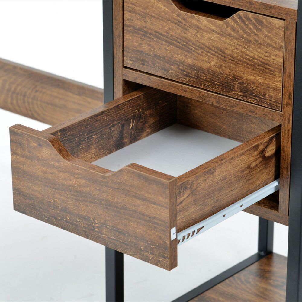 パソコンデスク ダークブラウン 収納ラック付きデスク 引き出し付き 3段シェルフ付 パソコンデスク 木製 収納付 座デスク 机 おしゃれ ワークデスク 引き出し付き シェルフ付きデスク 書斎デスク 学習机 勉強机