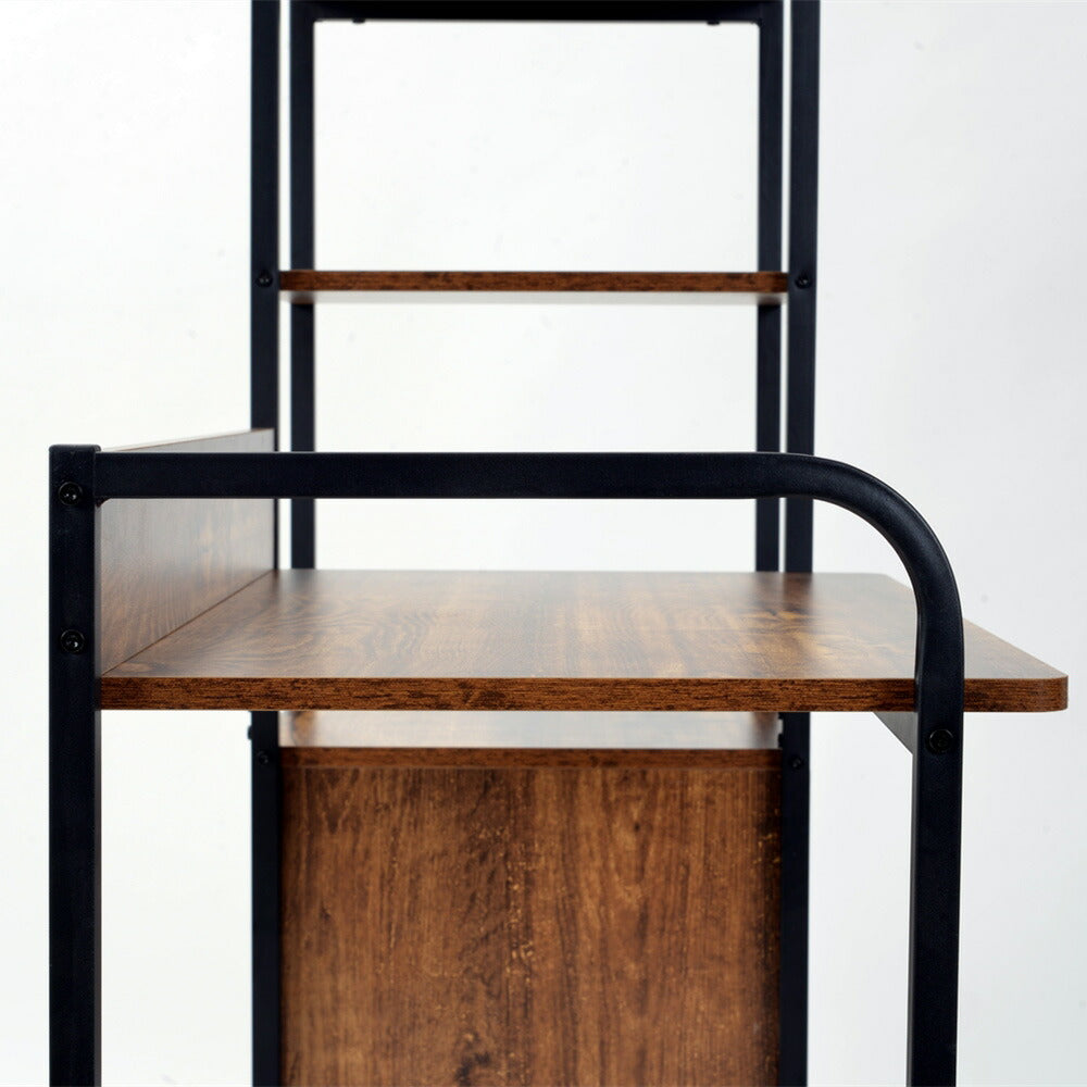 パソコンデスク ダークブラウン 収納ラック付きデスク 引き出し付き 3段シェルフ付 パソコンデスク 木製 収納付 座デスク 机 おしゃれ ワークデスク 引き出し付き シェルフ付きデスク 書斎デスク 学習机 勉強机