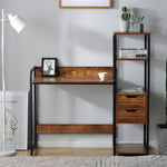 パソコンデスク ダークブラウン 収納ラック付きデスク 引き出し付き 3段シェルフ付 パソコンデスク 木製 収納付 座デスク 机 おしゃれ ワークデスク 引き出し付き シェルフ付きデスク 書斎デスク 学習机 勉強机