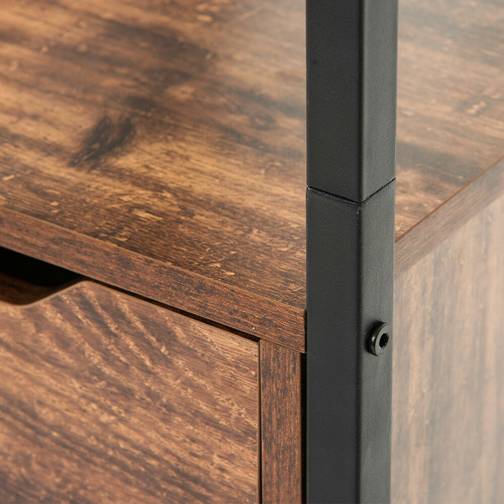 パソコンデスク ダークブラウン 収納ラック付きデスク 引き出し付き 3段シェルフ付 パソコンデスク 木製 収納付 座デスク 机 おしゃれ ワークデスク 引き出し付き シェルフ付きデスク 書斎デスク 学習机 勉強机