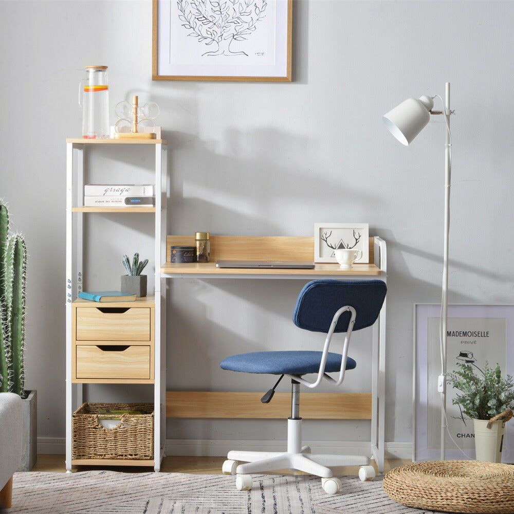 パソコンデスク ナチュラル 収納ラック付きデスク 引き出し付き 3段シェルフ付 パソコンデスク 木製 収納付 座デスク 机 おしゃれ ワークデスク 引き出し付き シェルフ付きデスク 書斎デスク 学習机 勉強机