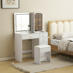 ドレッサー 化粧台 テーブル 鏡台 ライト付き 3色LED ドライヤーホルダー コンセント付き 女優ミラー 引き出し 収納 椅子 スツール付き セット サイド収納 メイク台 木製 幅80cm 白 ホワイト 高級感 おしゃれ シンプル プレゼント 大容量 可愛い