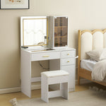 ドレッサー 化粧台 テーブル 鏡台 ライト付き 3色LED ドライヤーホルダー コンセント付き 女優ミラー 引き出し 収納 椅子 スツール付き セット サイド収納 メイク台 木製 幅80cm 白 ホワイト 高級感 おしゃれ シンプル プレゼント 大容量 可愛い