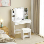ドレッサー 化粧台 テーブル 鏡台 ライト付き 3色LED ドライヤーホルダー コンセント付き 女優ミラー 引き出し 収納 椅子 セット サイド収納 メイク台 ホワイト 85CM 化粧品収納 シンプル 大容量 可愛い 北欧 コンパクト