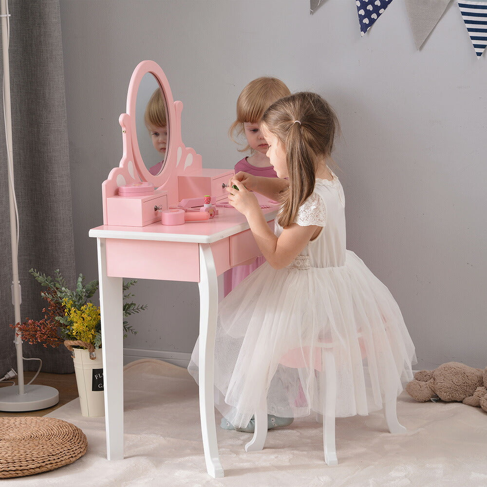 ままごとドレッサー ドレッサー 木製 化粧台 鏡台 スツール付き 引き出し 姫系 可愛い おしゃれ 子ども おもちゃ ドレッサー ピンク 70cm 誕生日 キッズ 女の子 プレゼント お姫様 女の子プレゼント 姪 おしゃれ かわいい