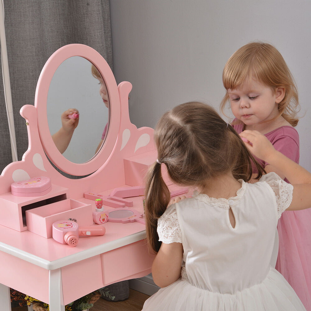 ままごとドレッサー ドレッサー 木製 化粧台 鏡台 スツール付き 引き出し 姫系 可愛い おしゃれ 子ども おもちゃ ドレッサー ピンク 70cm 誕生日 キッズ 女の子 プレゼント お姫様 女の子プレゼント 姪 おしゃれ かわいい