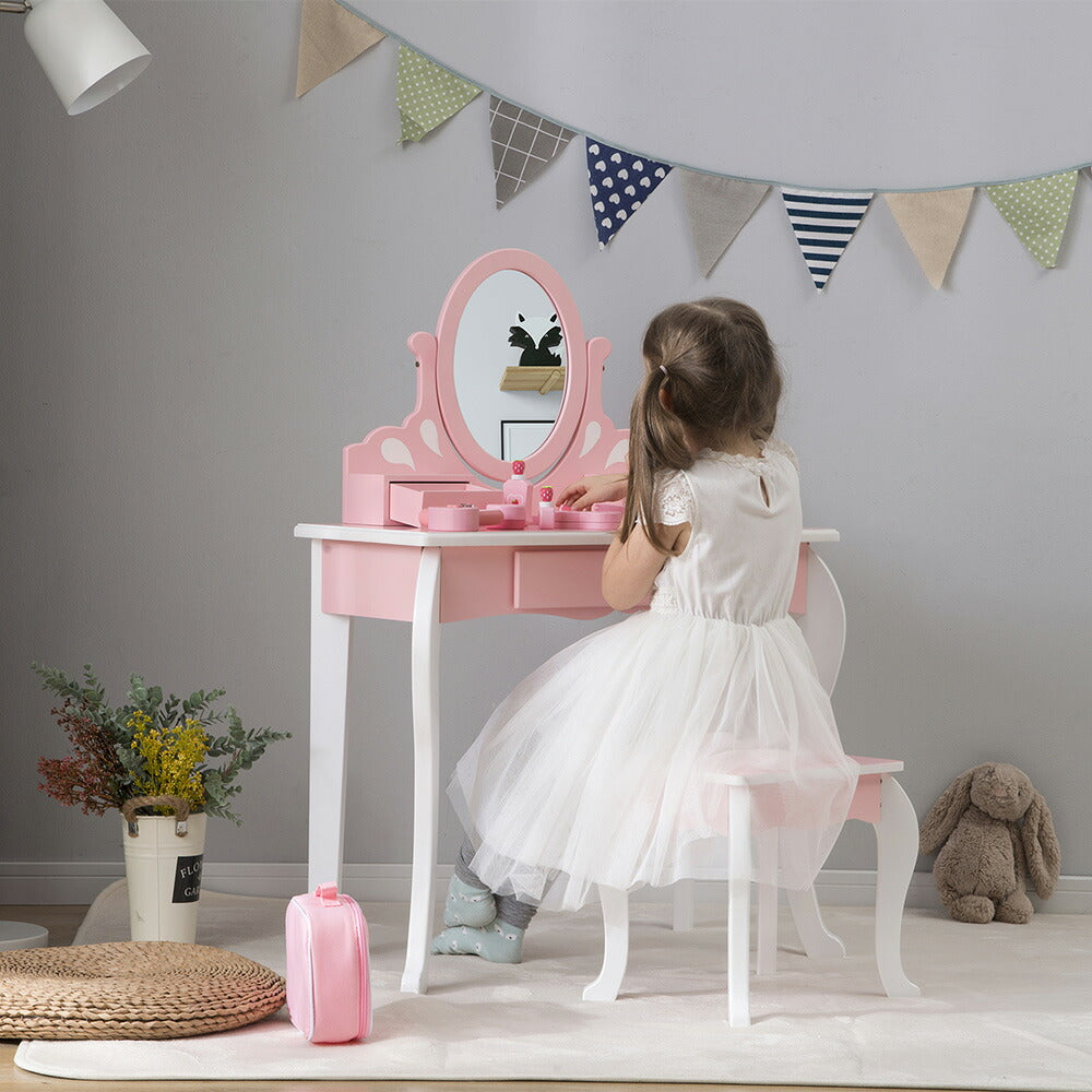 ままごとドレッサー ドレッサー 木製 化粧台 鏡台 スツール付き 引き出し 姫系 可愛い おしゃれ 子ども おもちゃ ドレッサー ピンク 70cm 誕生日 キッズ 女の子 プレゼント お姫様 女の子プレゼント 姪 おしゃれ かわいい