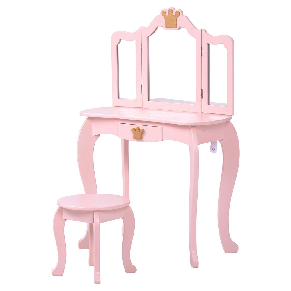 ドレッサー おままごと姫系 引き出し 木製 子供ドレッサー プレゼントおもちゃ お化粧 おめかし メイク台 ミラー 三面鏡 木製 お化粧 王冠 おうかん キッズ 女の子 プレゼント お姫様 女の子プレゼント 姪 おしゃれ かわいい