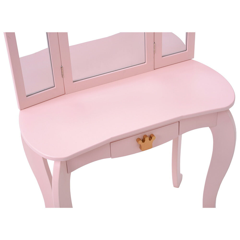 ドレッサー おままごと姫系 引き出し 木製 子供ドレッサー プレゼントおもちゃ お化粧 おめかし メイク台 ミラー 三面鏡 木製 お化粧 王冠 おうかん キッズ 女の子 プレゼント お姫様 女の子プレゼント 姪 おしゃれ かわいい