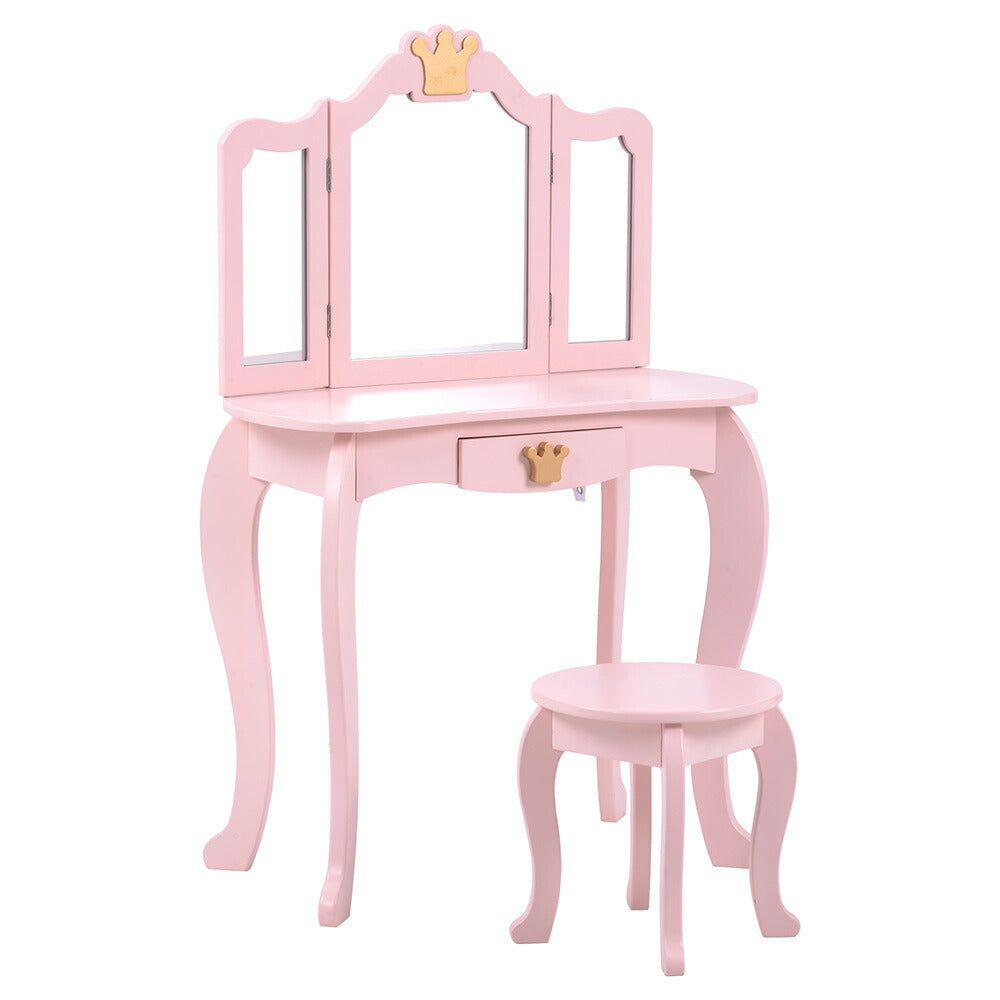 ドレッサー おままごと姫系 引き出し 木製 子供ドレッサー プレゼントおもちゃ お化粧 おめかし メイク台 ミラー 三面鏡 木製 お化粧 王冠 おうかん キッズ 女の子 プレゼント お姫様 女の子プレゼント 姪 おしゃれ かわいい