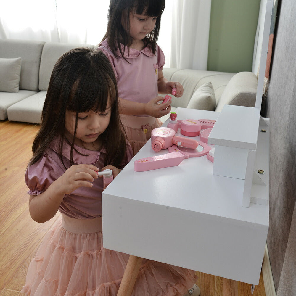 ドレッサー おままごとドレッサー ドレッサー 木製 化粧台 鏡台 引き出し コスメ収納 誕生日プレゼント おもちゃ キッズ 女の子 子供 プレゼント 子供 椅子 スツール付き シンプル 女の子プレゼント 姪 おしゃれ かわいい
