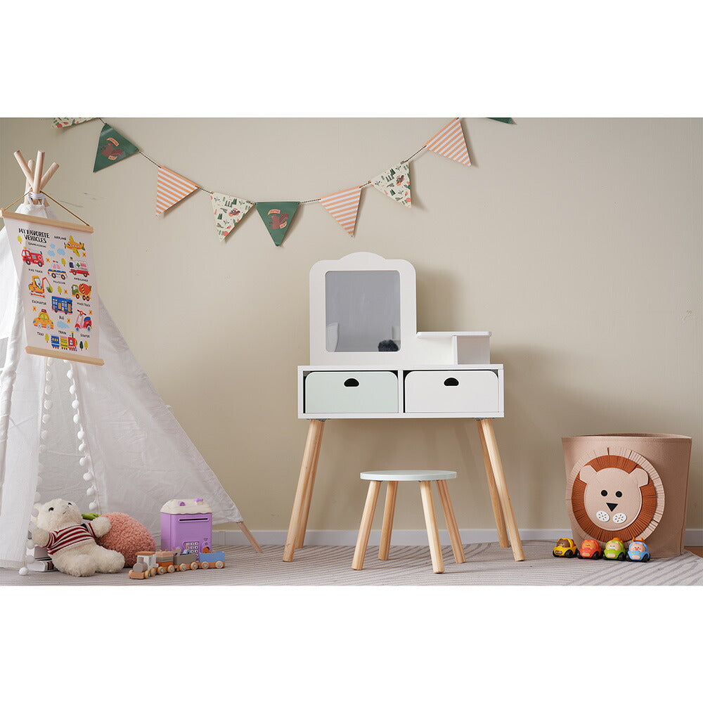 ドレッサー おままごとドレッサー ドレッサー 木製 化粧台 鏡台 引き出し コスメ収納 誕生日プレゼント おもちゃ キッズ 女の子 子供 プレゼント 子供 椅子 スツール付き シンプル 女の子プレゼント 姪 おしゃれ かわいい