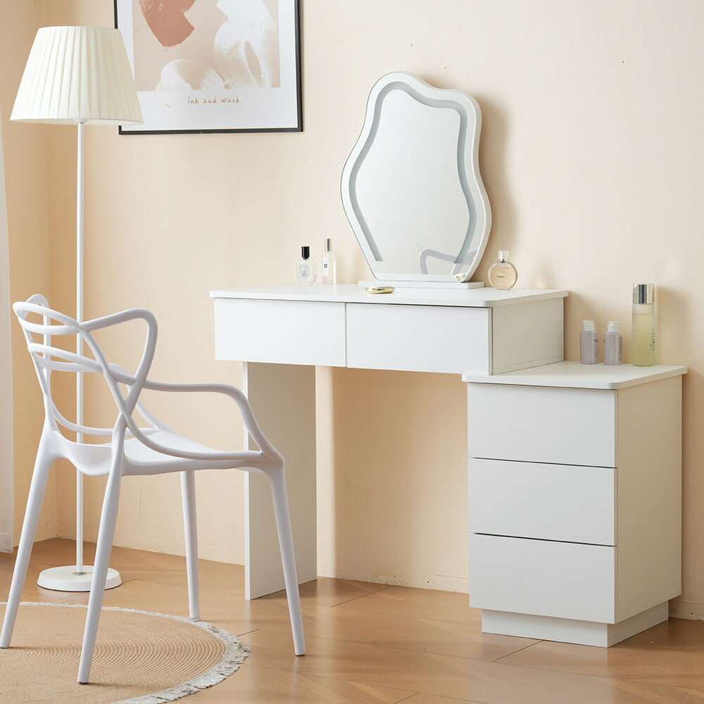 【ドレッサー単品】ドレッサー 化粧台 3色調節 鏡台 LEDミラー 女優 引き出し付き 収納棚付き デスク 収納 メイク台 化粧台 収納 化粧テーブル 収納付き ホワイト 白 幅80 80CM 一人暮らし コンパクト 可愛い おしゃれ