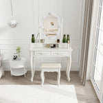 ドレッサー 化粧台 テーブル 鏡台 ライト付き 3色LED 女優ミラー 引き出し 収納 椅子 スツール付き セット サイド収納 メイク台 木製 ホワイト 白 幅80cm 80cm シンプル 大容量 可愛い 高級感 お姫 おしゃれ