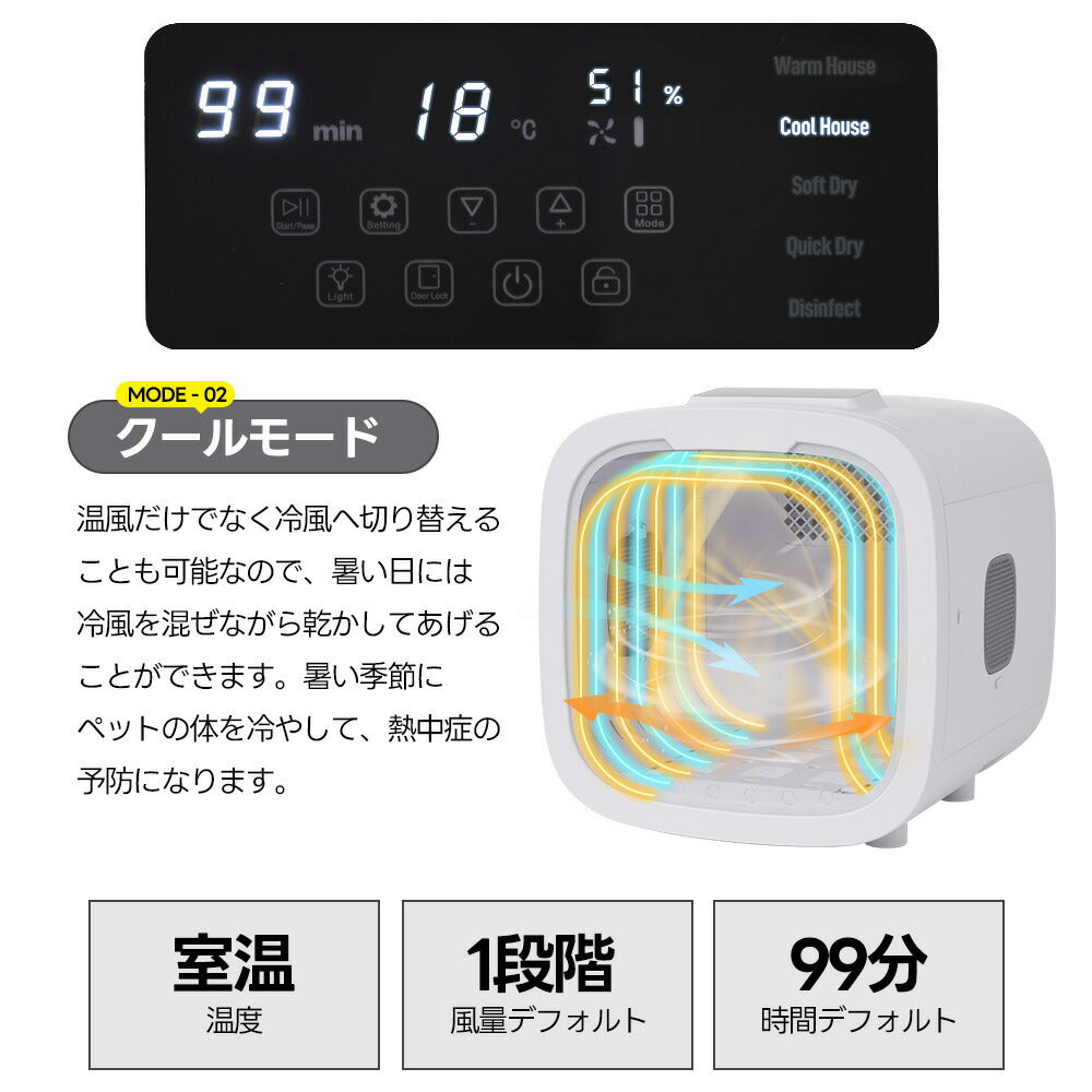 ペットドライルーム ペットドライヤー ペットハウス ドライヤー ボックス ハウス ドライルーム 猫 犬 ペット50L大容量 12.5kgまで対応 乾燥機 犬乾燥機 乾燥機 乾燥 乾燥箱 ヘアドライヤー ブローボックス 静音 自動 7日内出荷