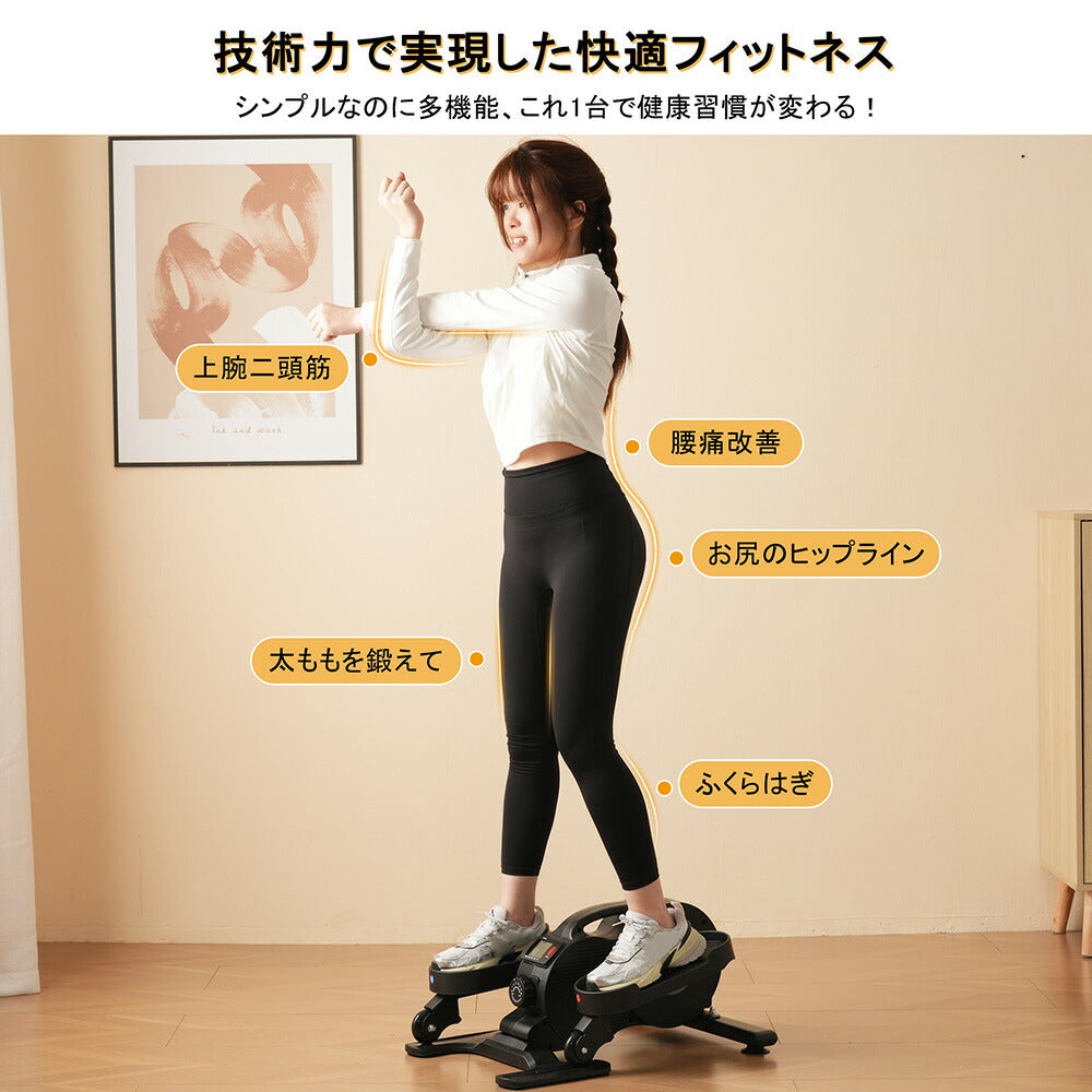 ミニ クロストレーナー フィットネスバイク エアロバイク 前後方向回転 電動フィット ステッパー フィットネス 自宅 ダイエット フィット 有酸素運動 リモコン付き 組立不要 小型 軽量 家庭用 健康器具 16段階負荷調整 静音設計 コンパクト設計 7日内出荷