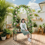 ガーデンベンチ 2人掛け ガーデンアーチ ローズアーチ ベンチ付き アイアンアーチ フラワーアーチ スチール製 ガーデンファニチャー バラ支柱 園芸アーチ ガーデニング支柱 庭園装飾 7日内出荷