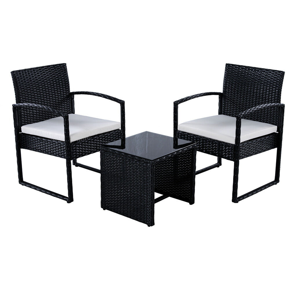 ラタン調 ガーデンファニチャー 3点セット ガーデンテーブル チェア2脚 クッション付き PEラタン 屋外家具 防水 耐候性 カフェ テラス ベランダ バルコニー 庭 ガーデンソファセット ホテル アウトドア 7日内出荷