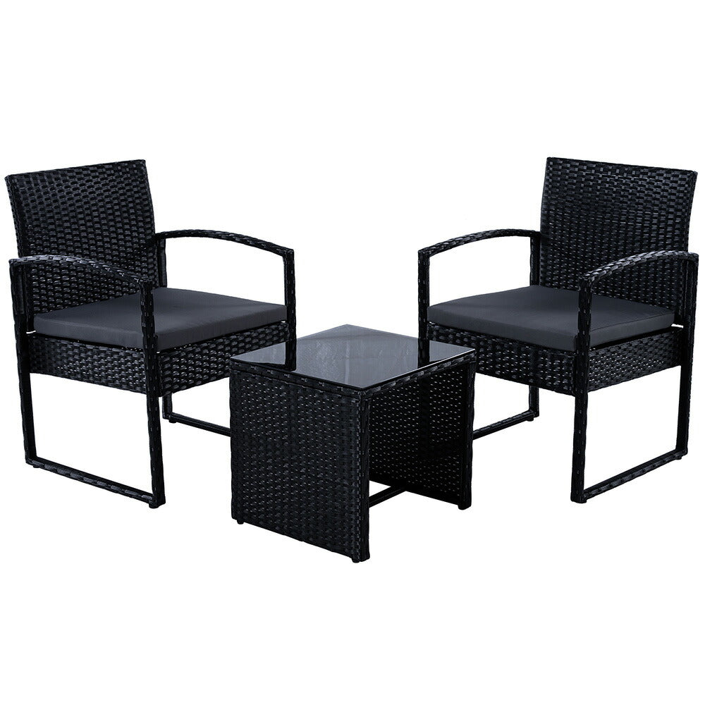 ラタン調 ガーデンファニチャー 3点セット ガーデンテーブル チェア2脚 クッション付き PEラタン 屋外家具 防水 耐候性 カフェ テラス ベランダ バルコニー 庭 ガーデンソファセット ホテル アウトドア 7日内出荷