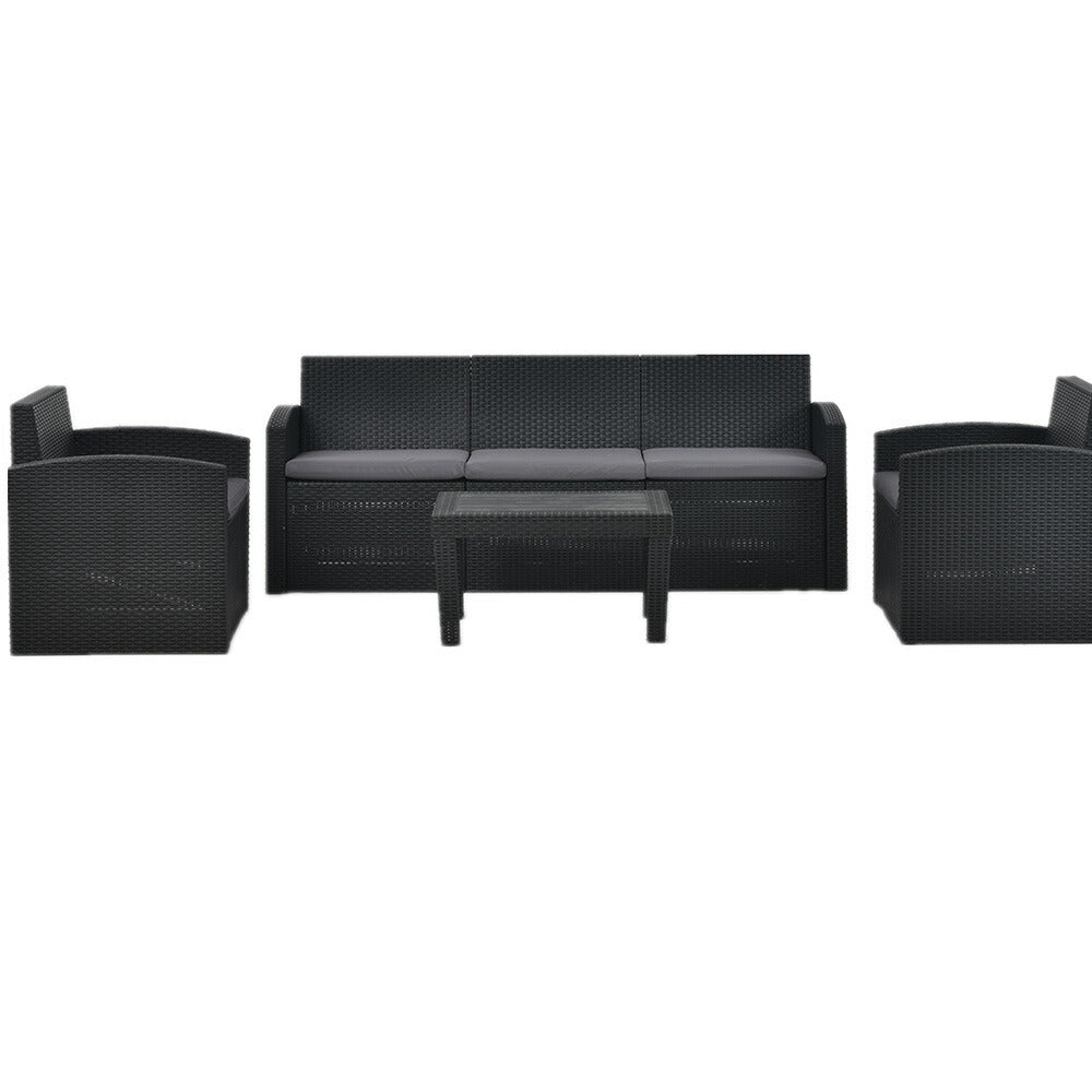 ガーデンファニチャー 4点セット 5人掛け ソファセット ラタン調 ガーデンテーブル付き クッション付き PEラタン 防水 耐候性 工具不要 組立簡単 ベランダ テラス 庭 カフェ ホテル 屋外家具 ガーデンソファ 7日内出荷