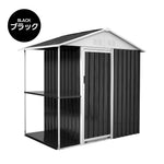 物置 屋外 収納庫 スチール物置 大型 戸外収納庫 W193×D130×H189cm 収納ラック付き 引き戸 屋外物置 倉庫 防さび 防水 屋外収納 ガーデニング収納 ベランダ収納 庭収納 おしゃれ 大容量 ブラック 7日内出荷