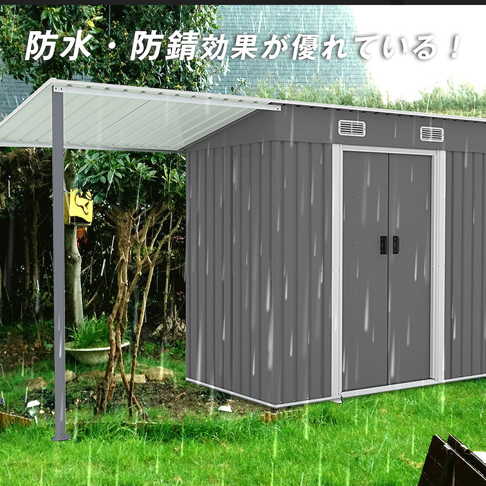 物置 屋外 スチール物置 大型 倉庫 戸外収納庫 サイドオーニング付き 屋外収納庫 338×109×180cm 大容量 引き戸 施錠可能 換気口付き 防水 防さび ガーデン収納 屋外物置 庭収納 バイク収納 作業スペース付き 7日内出荷