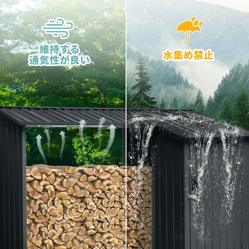 薪ラック 薪棚 屋外 薪ストッカー 物置 屋外収納庫 スチール製 薪収納ラック 薪収納庫 両開きドア 施錠可能 防水 防さび 屋外収納 ベランダ収納 ガーデニング用品収納 薪保管ラック 庭 アウトドア収納 7日内出荷