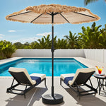 ハワイアンパラソル 直径220cm 大型パラソル ナチュラル わら調デザイン UPF30+紫外線対策 角度調整 チルト機能 撥水加工 レバー開閉 ガーデンパラソル 庭 テラス ビーチ プール キャンプ カフェ アウトドア 7日内出荷