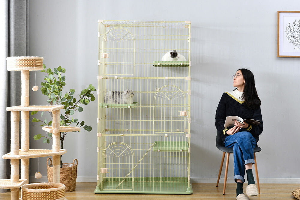 【グリーン/グレー】猫 ケージ キャットケージ 3段 猫ゲージ おしゃれ キャットハウス ネコ ハウス 多段 留守番 保護 脱走防止 多頭飼い 多頭 ペットケージ 7日内出荷