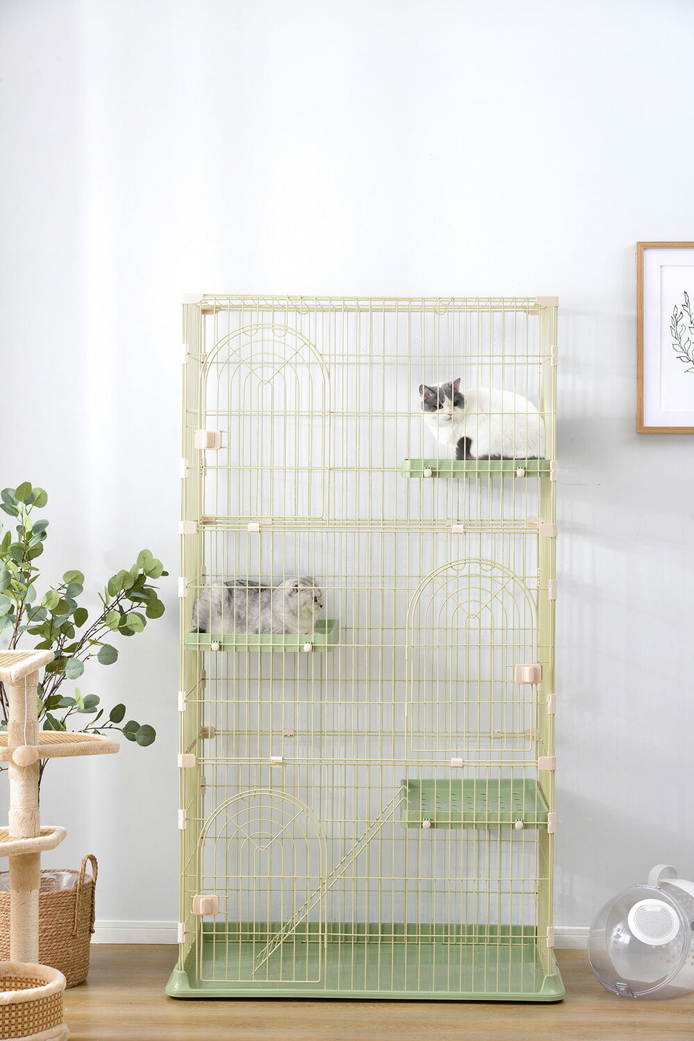 【グリーン/グレー】猫 ケージ キャットケージ 3段 猫ゲージ おしゃれ キャットハウス ネコ ハウス 多段 留守番 保護 脱走防止 多頭飼い 多頭 ペットケージ 7日内出荷