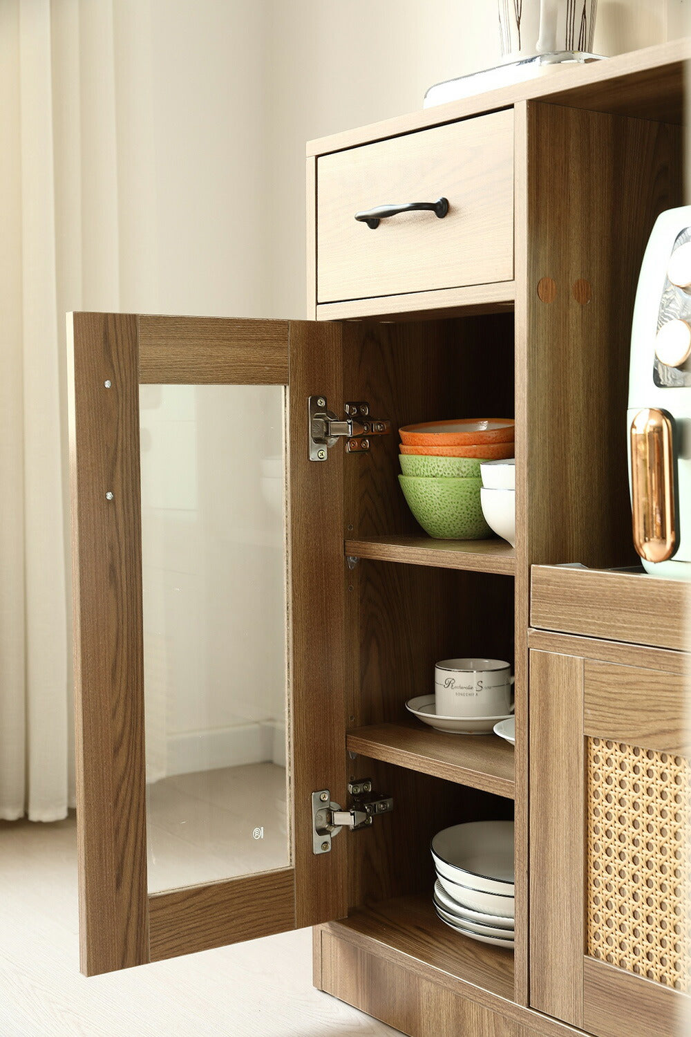 収納家具 棚 キャビネット 食器棚 キッチンカウンター シェルフ ラック リビング収納 本棚 おしゃれ ダイニング キッチン 引き出し 木製 扉収納 整理棚 モダン 扉付き ヴィンテージ アンティーク シンプル インテリア ラタン風 収納 ガラス コンパクト