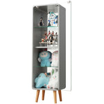 コレクションケース コレクションシェルフ コレクションケース キャビネット フィギュアケース 強化ガラス扉付き 4段 高さ調節可能 可動棚 スリム 収納 背面ミラー 棚 グレー 7日内出荷