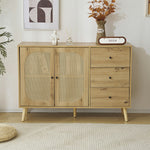 キャビネット サイドボード チェスト 引き出し付き 大容量 収納棚 リビング 収納 ローボード 収納チェスト 幅120 ヴィンテージ 3段 扉付き リビングボード おしゃれ 整理タンス 北欧 木目調 ラタン風 おしゃれ 寝室 キッチン ナチュラル