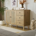 キャビネット サイドボード チェスト 引き出し付き 大容量 収納棚 リビング 収納 ローボード 収納チェスト 幅120 ヴィンテージ 3段 扉付き リビングボード おしゃれ 整理タンス 北欧 木目調 ラタン風 おしゃれ 寝室 キッチン ナチュラル