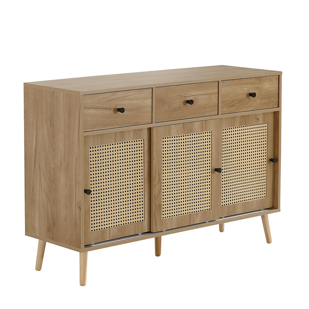キャビネット サイドボード チェスト 引き出し付き 大容量 収納棚 リビング 収納 ローボード 収納チェスト 幅120 ヴィンテージ 扉付き リビングボード おしゃれ 整理タンス 北欧 木目調 ラタン風 おしゃれ 寝室 キッチン ナチュラル