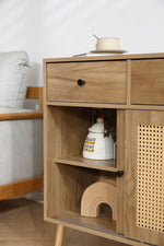 キャビネット サイドボード チェスト 引き出し付き 大容量 収納棚 リビング 収納 ローボード 収納チェスト 幅120 ヴィンテージ 扉付き リビングボード おしゃれ 整理タンス 北欧 木目調 ラタン風 おしゃれ 寝室 キッチン ナチュラル