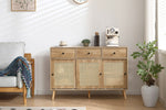 キャビネット サイドボード チェスト 引き出し付き 大容量 収納棚 リビング 収納 ローボード 収納チェスト 幅120 ヴィンテージ 扉付き リビングボード おしゃれ 整理タンス 北欧 木目調 ラタン風 おしゃれ 寝室 キッチン ナチュラル