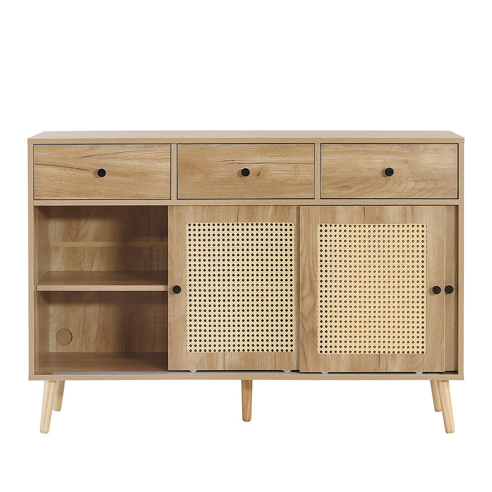キャビネット サイドボード チェスト 引き出し付き 大容量 収納棚 リビング 収納 ローボード 収納チェスト 幅120 ヴィンテージ 扉付き リビングボード おしゃれ 整理タンス 北欧 木目調 ラタン風 おしゃれ 寝室 キッチン ナチュラル