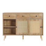 キャビネット サイドボード チェスト 引き出し付き 大容量 収納棚 リビング 収納 ローボード 収納チェスト 幅120 ヴィンテージ 扉付き リビングボード おしゃれ 整理タンス 北欧 木目調 ラタン風 おしゃれ 寝室 キッチン ナチュラル
