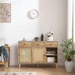 キャビネット サイドボード チェスト 引き出し付き 大容量 収納棚 リビング 収納 ローボード 収納チェスト 幅120 ヴィンテージ 扉付き リビングボード おしゃれ 整理タンス 北欧 木目調 ラタン風 おしゃれ 寝室 キッチン ナチュラル