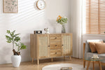 キャビネット サイドボード チェスト 3杯引き出し付き 大容量 収納棚 リビング 収納 ローボード 収納チェスト 幅120 ヴィンテージ 扉付き リビングボード おしゃれ 整理タンス 北欧 木目調 ラタン風 おしゃれ 寝室 キッチン ナチュラル