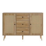 キャビネット サイドボード チェスト 3杯引き出し付き 大容量 収納棚 リビング 収納 ローボード 収納チェスト 幅120 ヴィンテージ 扉付き リビングボード おしゃれ 整理タンス 北欧 木目調 ラタン風 おしゃれ 寝室 キッチン ナチュラル