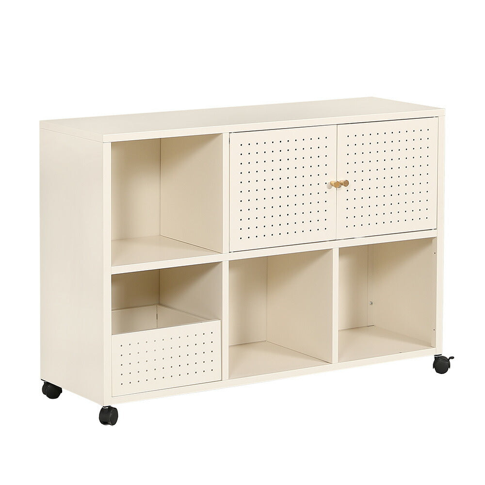 キャビネット サイドボード 扉付き キャスター付き スチール 金属製 アイボリー 白 おしゃれ スリム リビング モダン 棚 スチールチェスト 書類 韓国インテリア 北欧 子供部屋 寝室 マグネット活用可能