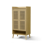 キャビネット サイドボード チェスト 木製 おしゃれ 扉付き 可動棚 縦格子扉 幅60cm 奥行39cm 高さ120cm 大容量 リビング ヴィンテージ 北欧 木目調 ウッド 家具 玄関 寝室 ナチュラル オーク色 7日内出荷