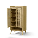 キャビネット サイドボード チェスト 木製 おしゃれ 扉付き 可動棚 縦格子扉 幅60cm 奥行39cm 高さ120cm 大容量 リビング ヴィンテージ 北欧 木目調 ウッド 家具 玄関 寝室 ナチュラル オーク色 7日内出荷